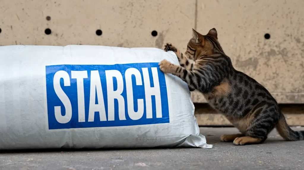 Cat clawing at corn starch