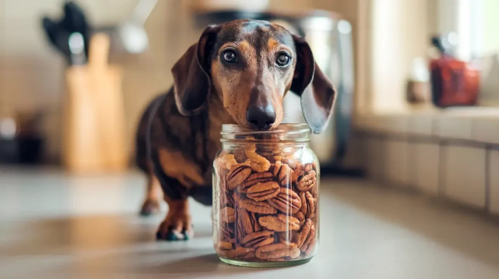 daschund eating pecans